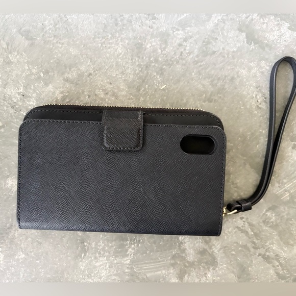 Kate Spade Zip Around Saffiano Leather Black iPhone X Wristlet Folio Case - Picture 2 of 4